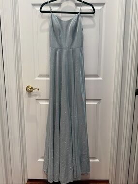 cleo Sparkling Light Blue Spaghetti Strap Gown